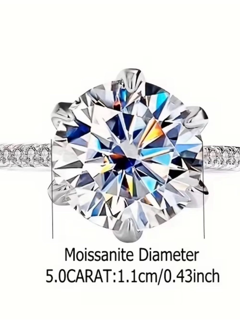 NWT-Royal Pavé Band Moissanite Solitaire White Gold Plated Ring